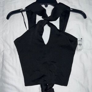 Express Satin Twist Tie Back Cropped Halter Top